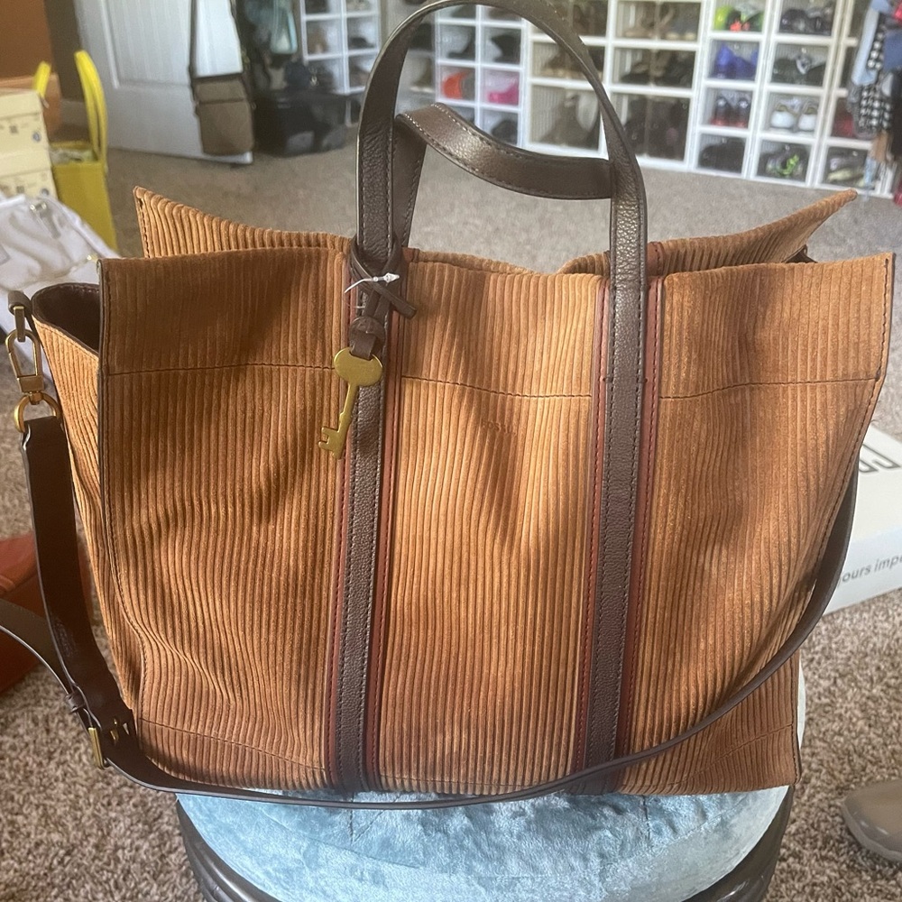 Large FossilBrown Corduroy Tote Bag